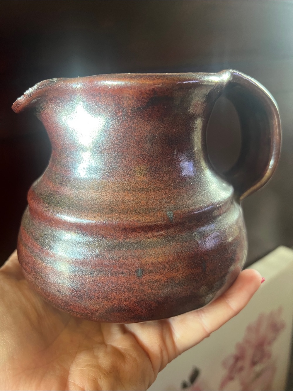 Handcrafted Ceramic Pitcher in Deep Red-Brown Glaze